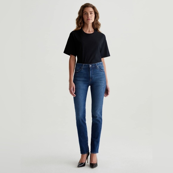 Ag Adriano Goldschmied Denim - AG The Mari High Rise Slim Straight Leg Denim Jeans Blue